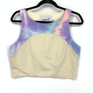 Zemeta Sports Bra Womens Size Large Cream Perforated Tie Dye NEW